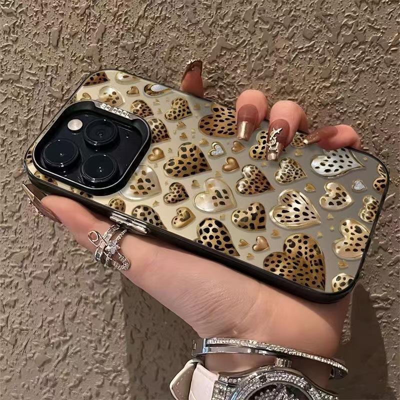 Leopard print heart-shaped case for Apple iPhone 15 Pro Max, iPhone 17 Pro, new iPhone 16 Pro, premium iPhone 14 trendy