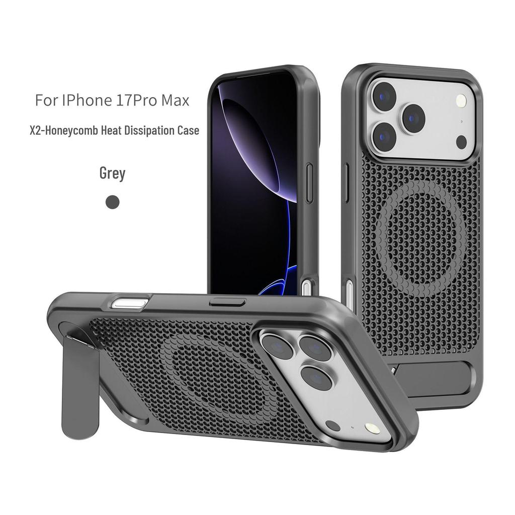 Compatible iPhone 17 Honeycomb Heat Dissipation Case, 16 Pro Max Metal Stand, 15 Magnetic Protective Apple Case