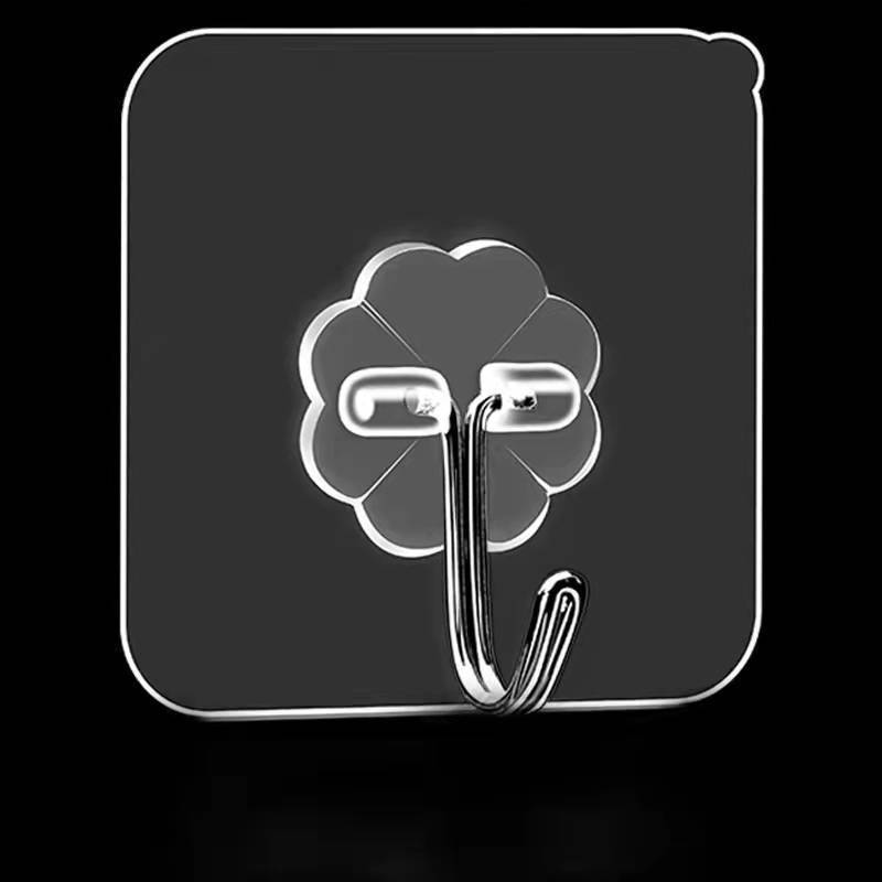 100-10PCS Transparent Stainless Steel Self-Adhesive Hooks Bathroom Towel Clothes Storage Sticker Hooks Key Hangers Storage