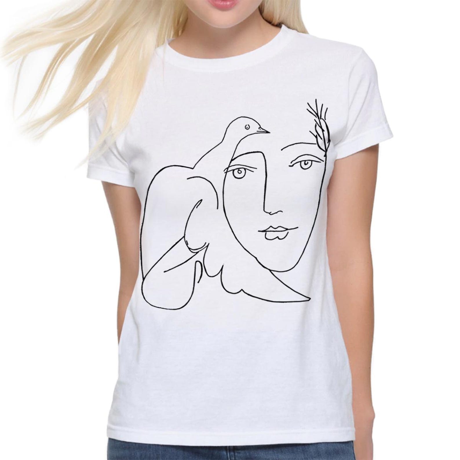 Pablo Picasso Woman with Dove T-Shirt, Men s and Women s Sizes Tee (ISK-902652) 4XL