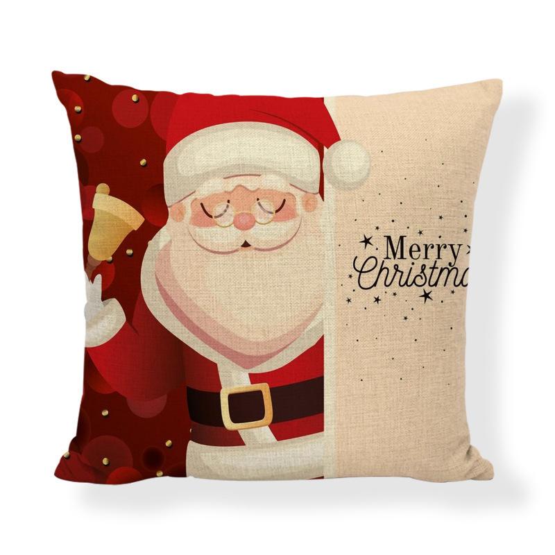 Red Series Santa Claus Pattern Throw Pillow Cover with Short Plush Print for Living Room Sofa Decoration Cushion Cover