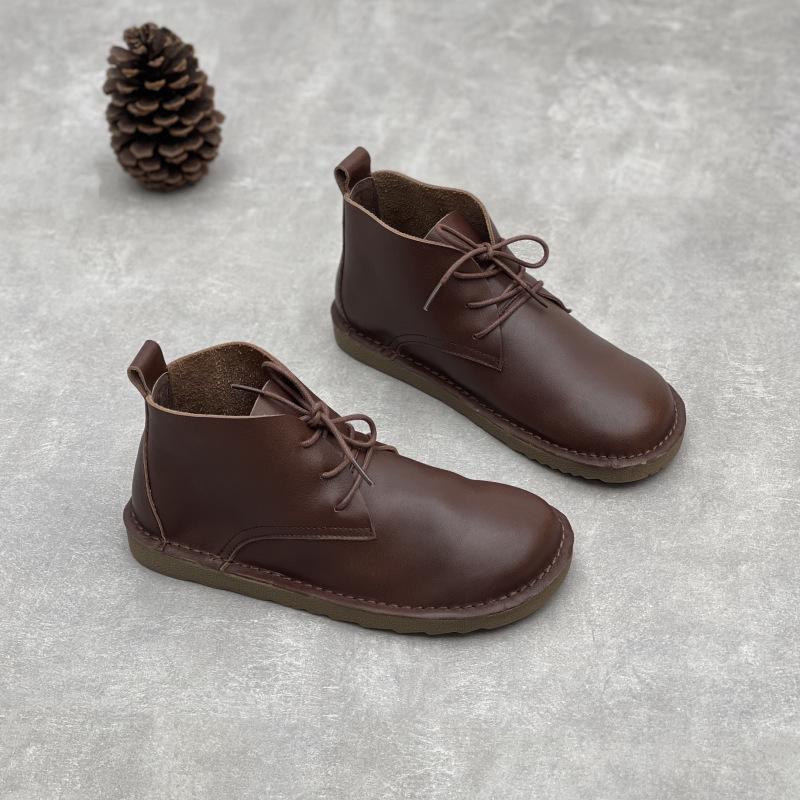 New Style of Short Boots, Round-toe Lace-up Flat Shoes, Women's Short Shoes