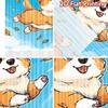 2D flat printing 2pcs Curtains Cute Corgi Flying Frisbee Digital Printed Polyester Drapes Festive Holiday for Home Wall Yard Use
