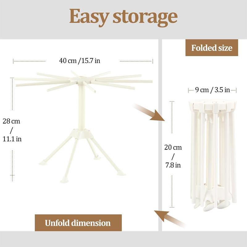 Collapsible Pasta Drying Rack Kitchen Folding Homemade Fresh Spaghetti Stand Dryer Noodle Hanger with 10 Bar Handles JT583