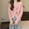 Embroidered Floral V Neck Knit Cardigan Women Spring Cropped Slim Long Sleeve Top