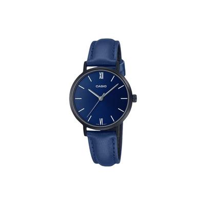 Standard Serie Minimalistische Mode Marineblau Quarzwerk Lederarmband Uhr Damenuhren LTP-VT02BL-2A