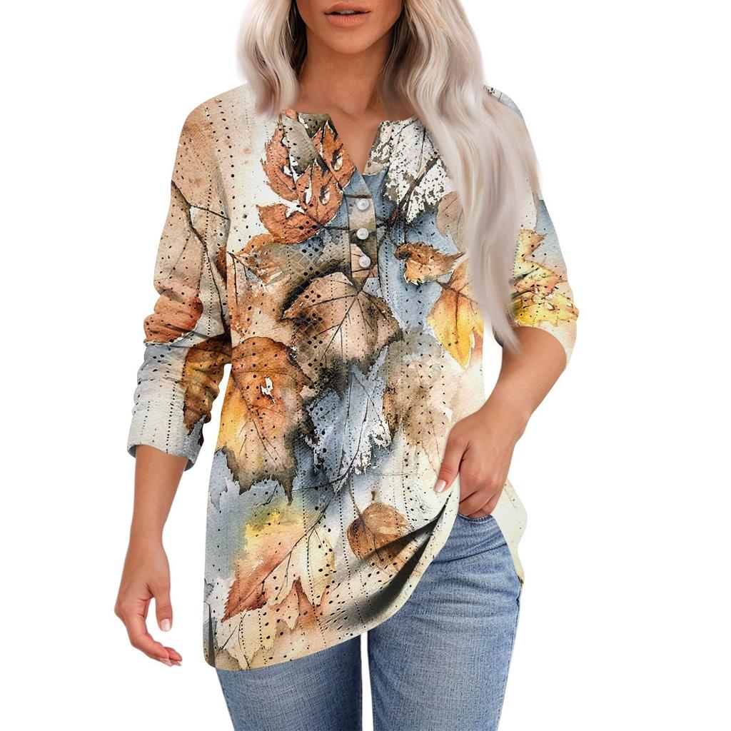 Women's T Shirt Tee Print Button 3/4 SleeveDaily Weekend Fashion Basic V- Neck Regular Top