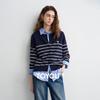 Damen-gestrickter Pullover mit Streifen und Stickerei