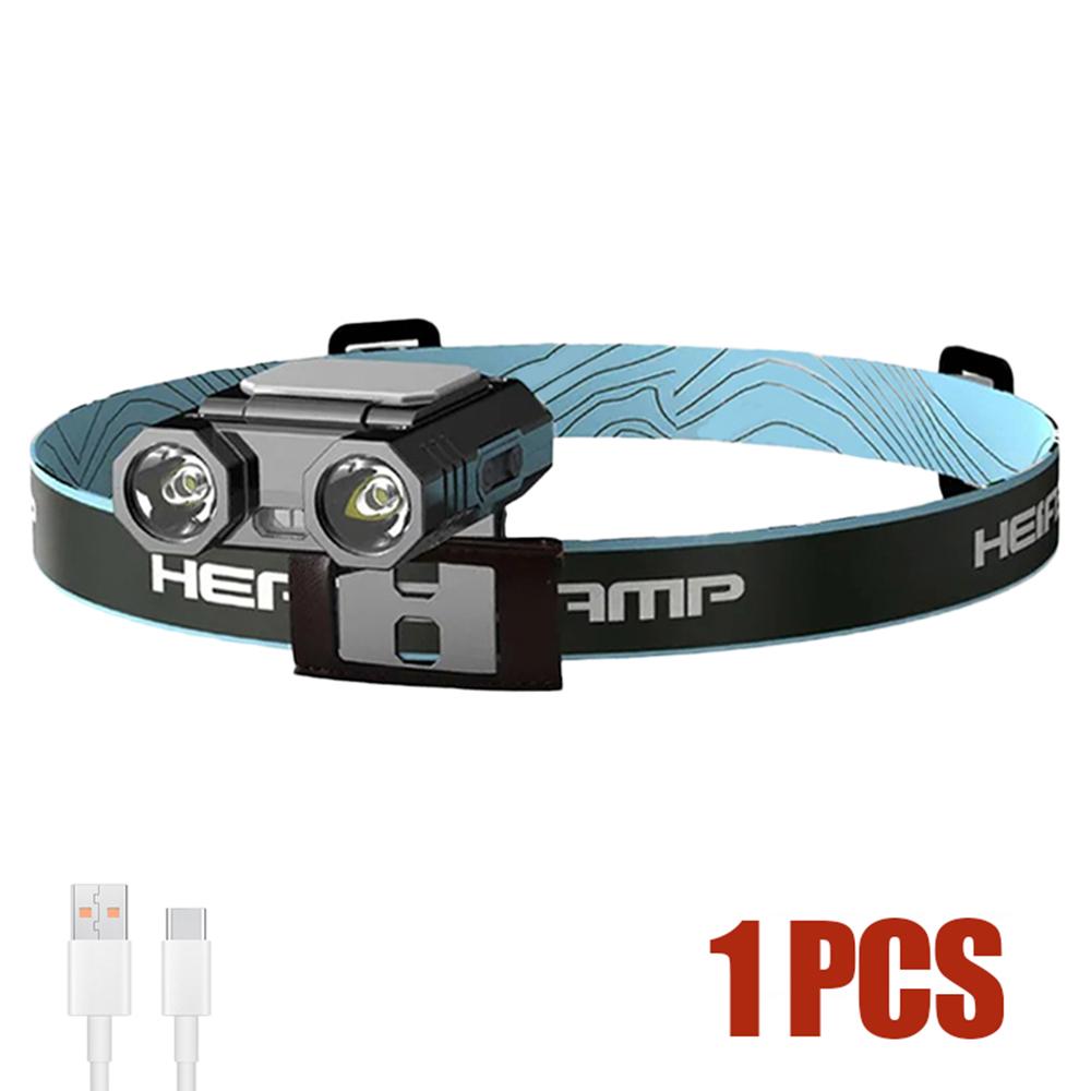 

Светодиодный индукционный рыболовный налобный фонарь с зажимом для крышки, перезаряжаемый через USB-порт, красный и синий свет, налобный фонарь для кемпинга и верховой езды, налобный фонарь