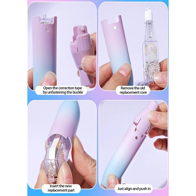 4 Refills Retractable Correction Tape Set Featuring Hues and User Plastic Construction