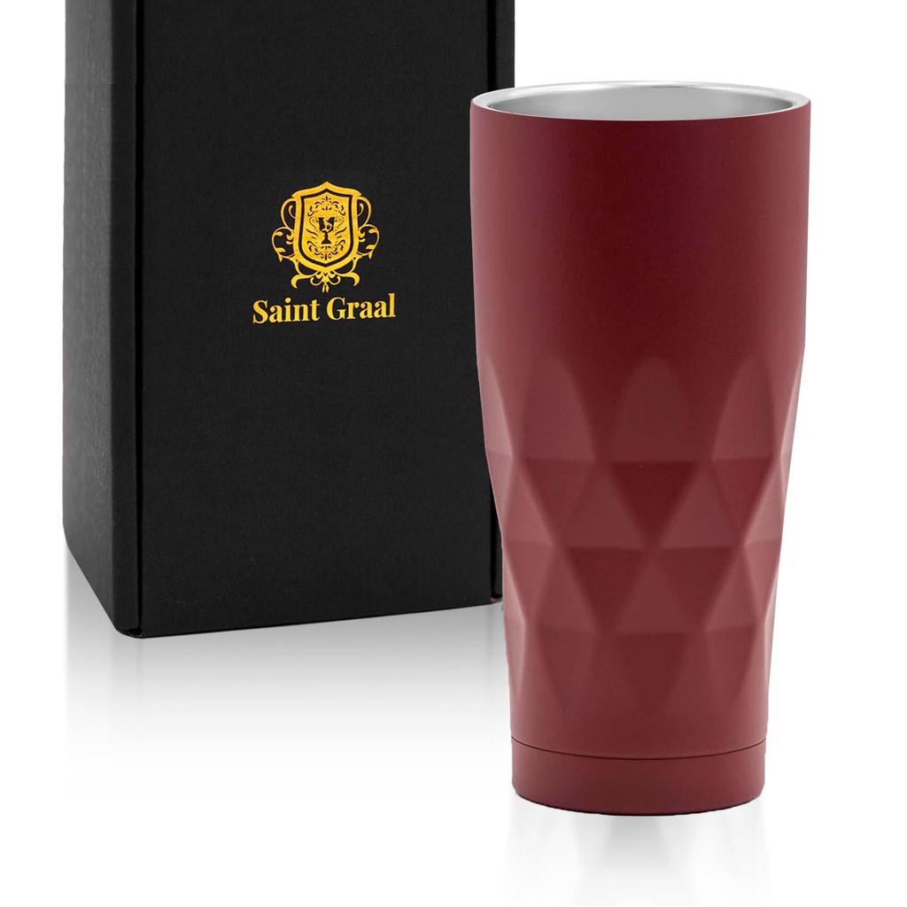 SaintGraal Vacuum Insulated Stainless Steel Beer Highball 660ml Perfect for Day or Birthday Gifts Mug/Tumbler, Glass, (Bordeaux Red), Father's