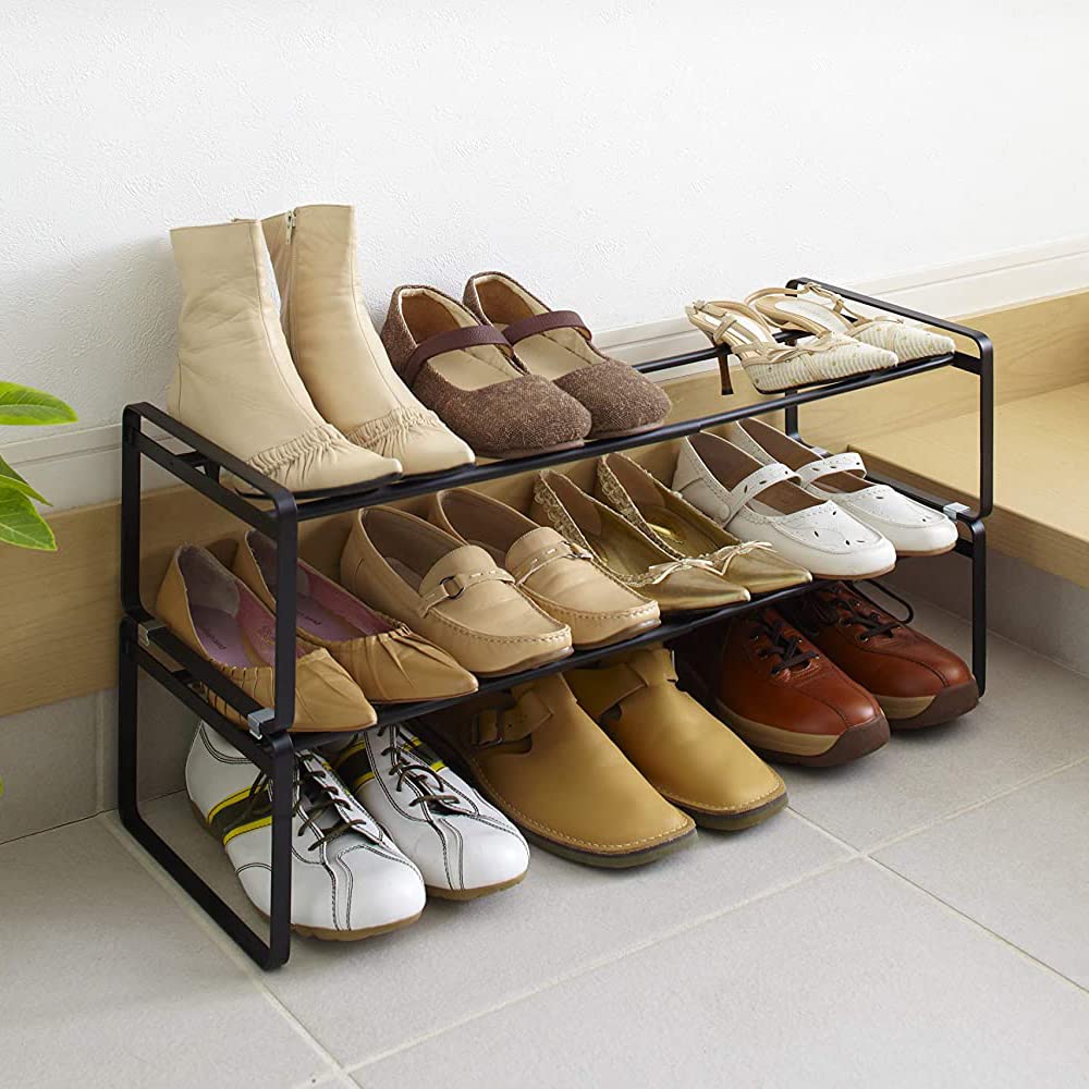 Yamazaki Expandable Shoe Rack (Set of 2), Slim, Holds Approximately 12-16 Pairs of Shoes, Black, 7210 X 2