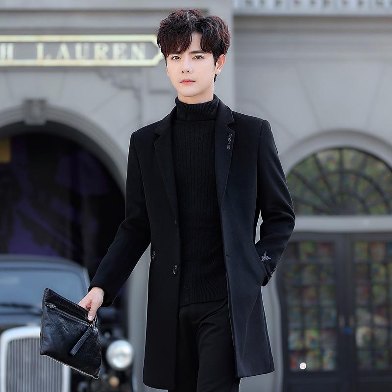 Men's Mid-Length Korean Style Woolen Coat with Velvet Lining - Winter Windbreaker, British Style Jacket for Youth