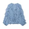 VAYLA Summer Sexy Women's Translucent Ruffles Blouses Fashion V-neck Single Breasted Tierred Causal Tops Beach Style Solid Shirts