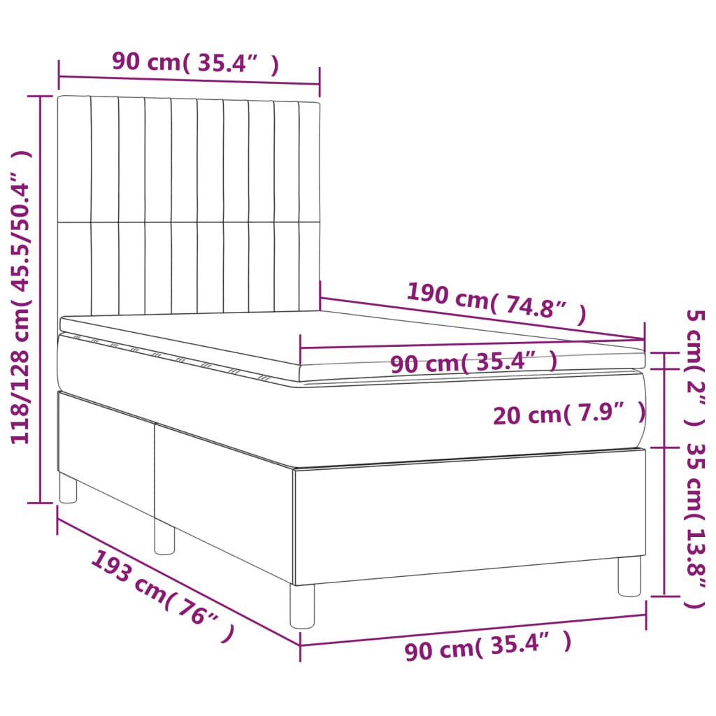 Box Spring Bed with Mattress Black 90 x 190 cm Velvet