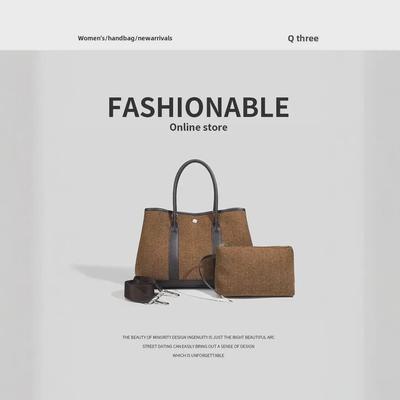 2025 Autumn/Winter Contrast Color Leather Handbag - Large Capacity Wool & Microfiber Shoulder/Crossbody Tote for Women