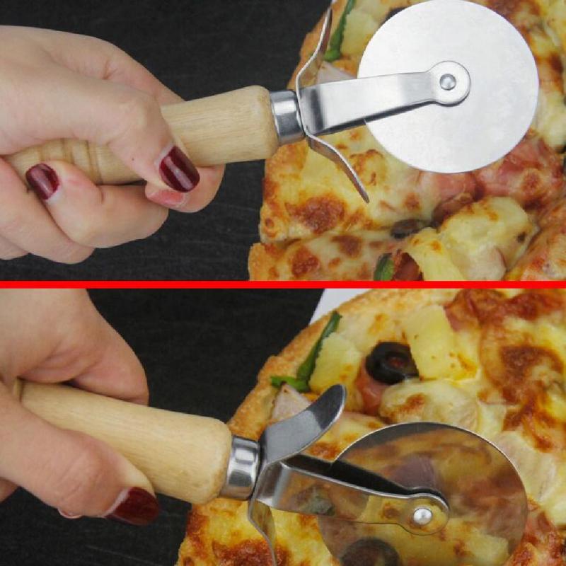 Stainless Steel Wood Handle Pizza Roller Wheel Pastry Dough Crimper