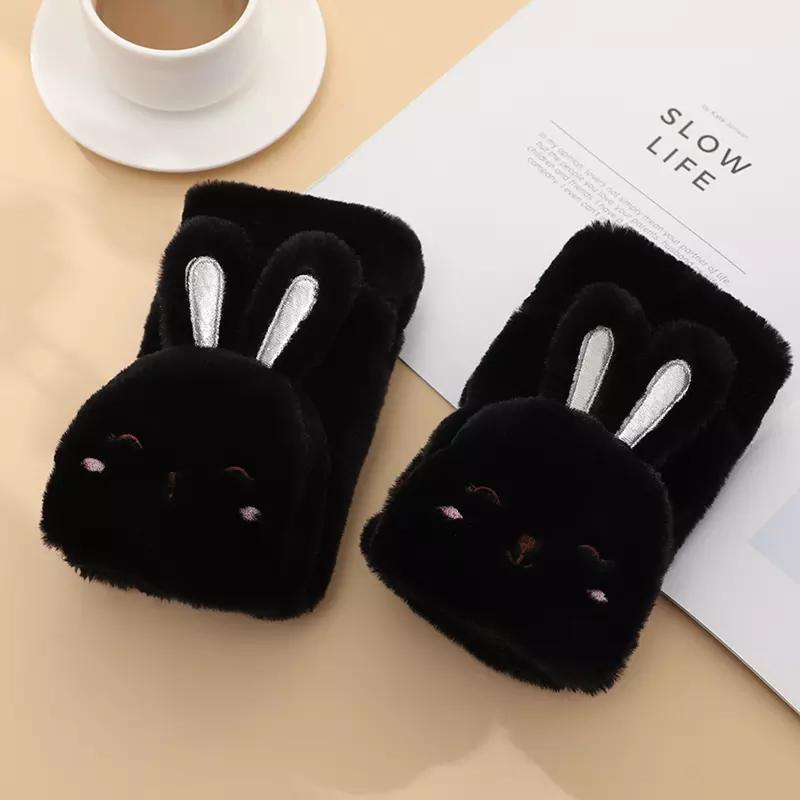 Women Cute Plush Thicken Mittens Warm Half Finger Fingerless Gloves