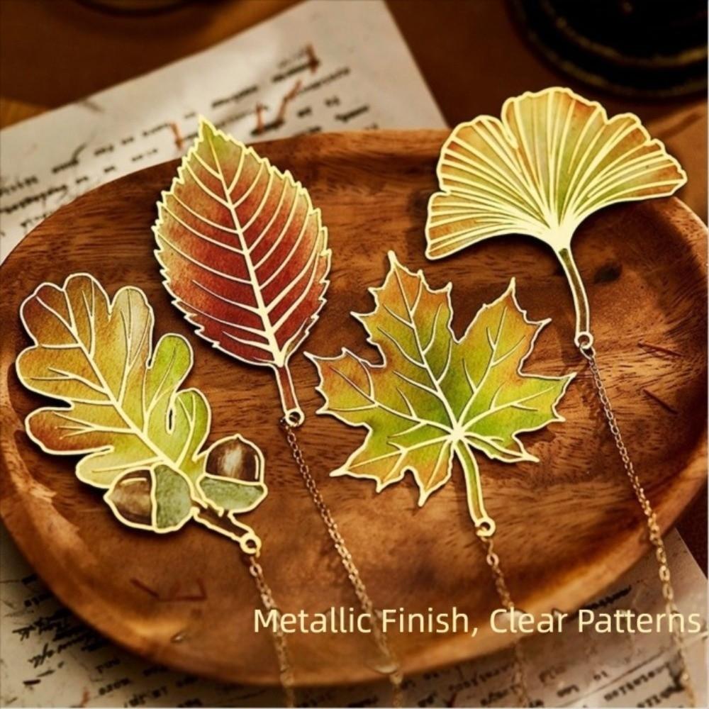 S kovovým řetízkem přívěsek Dubový list Záložka do knihy Meruňkový list Nástroj pro čtení pro studenty Kovová záložka list Javorový list Studentské psací potřeby