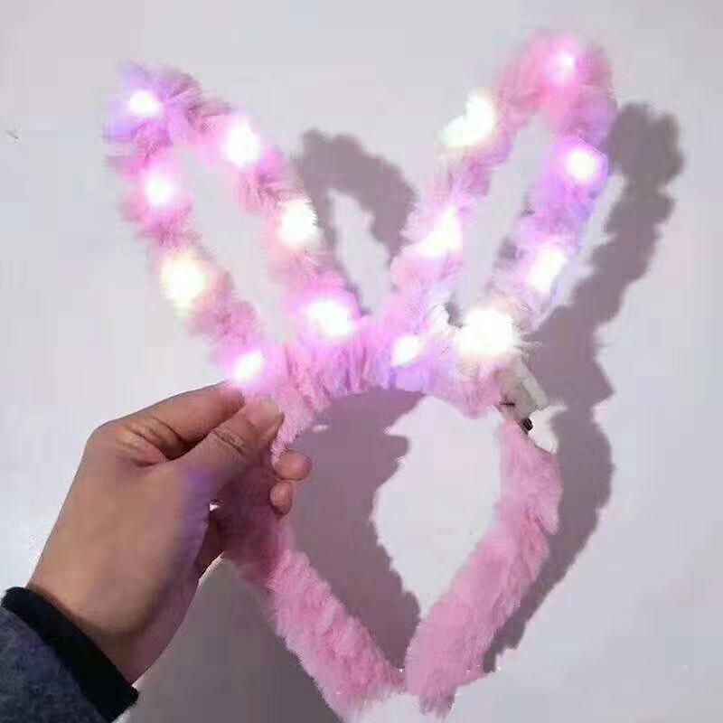 Glowing Plush Rabbit Ear Plus Light Rabbit Ears Headband Halloween Christmas Headdress Luminous Toys