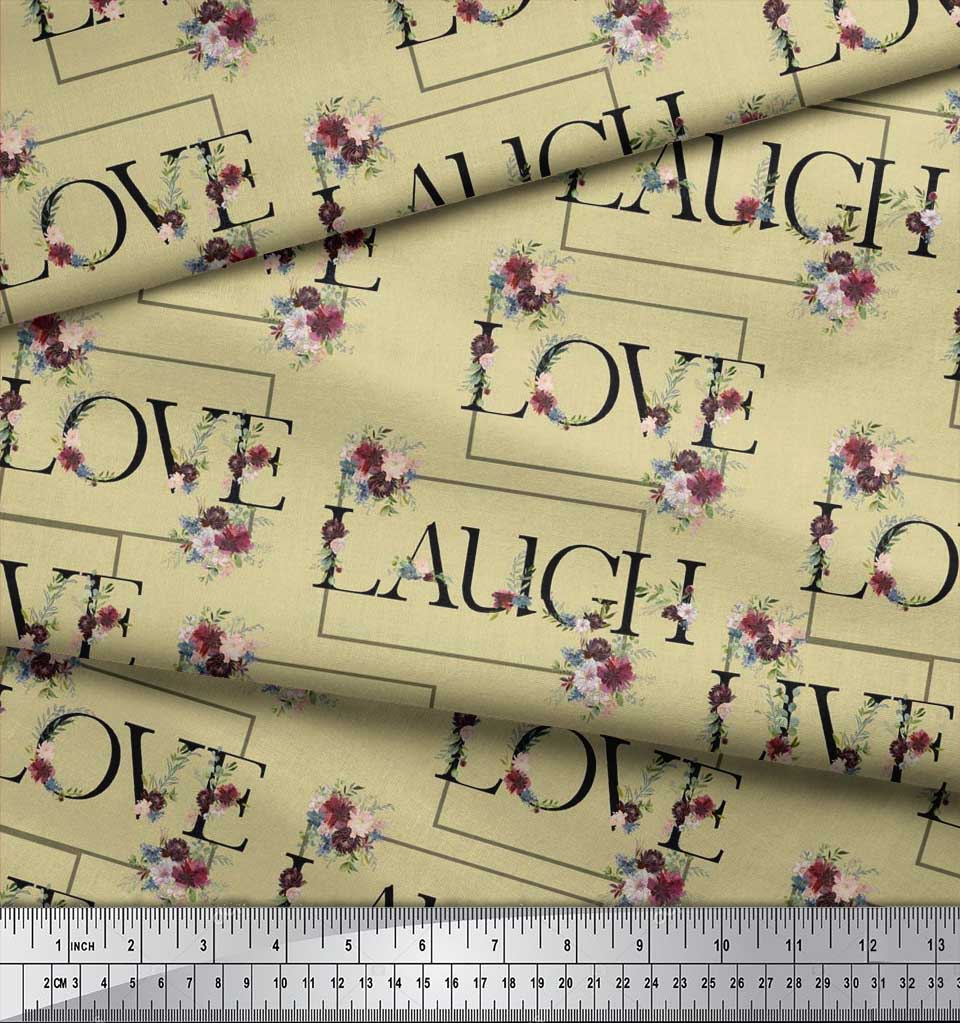 Soimoi Japan Crepe Satin Fabric Floral Love Text Fabric Prints By Metre 42 Inch