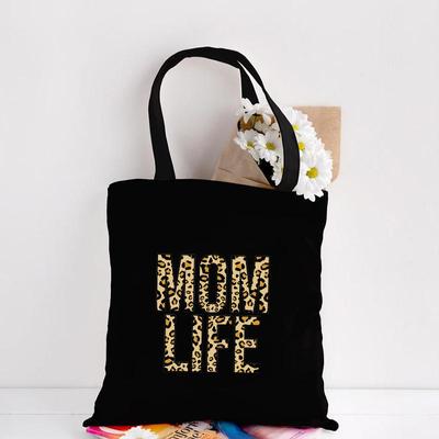 Mama Shopping Canvas Borsa nera Mom Life Print Borsa da viaggio riutilizzabile in tessuto ecologico Borse tote pieghevoli