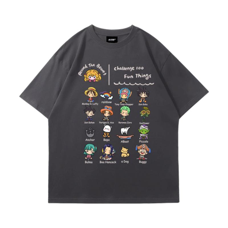 One Piece Chibi Character Kawaii Aesthetic TShirt Men Women Cotton Anime Tee Cute Graphic Casual Loose Short Sleeve Top S
