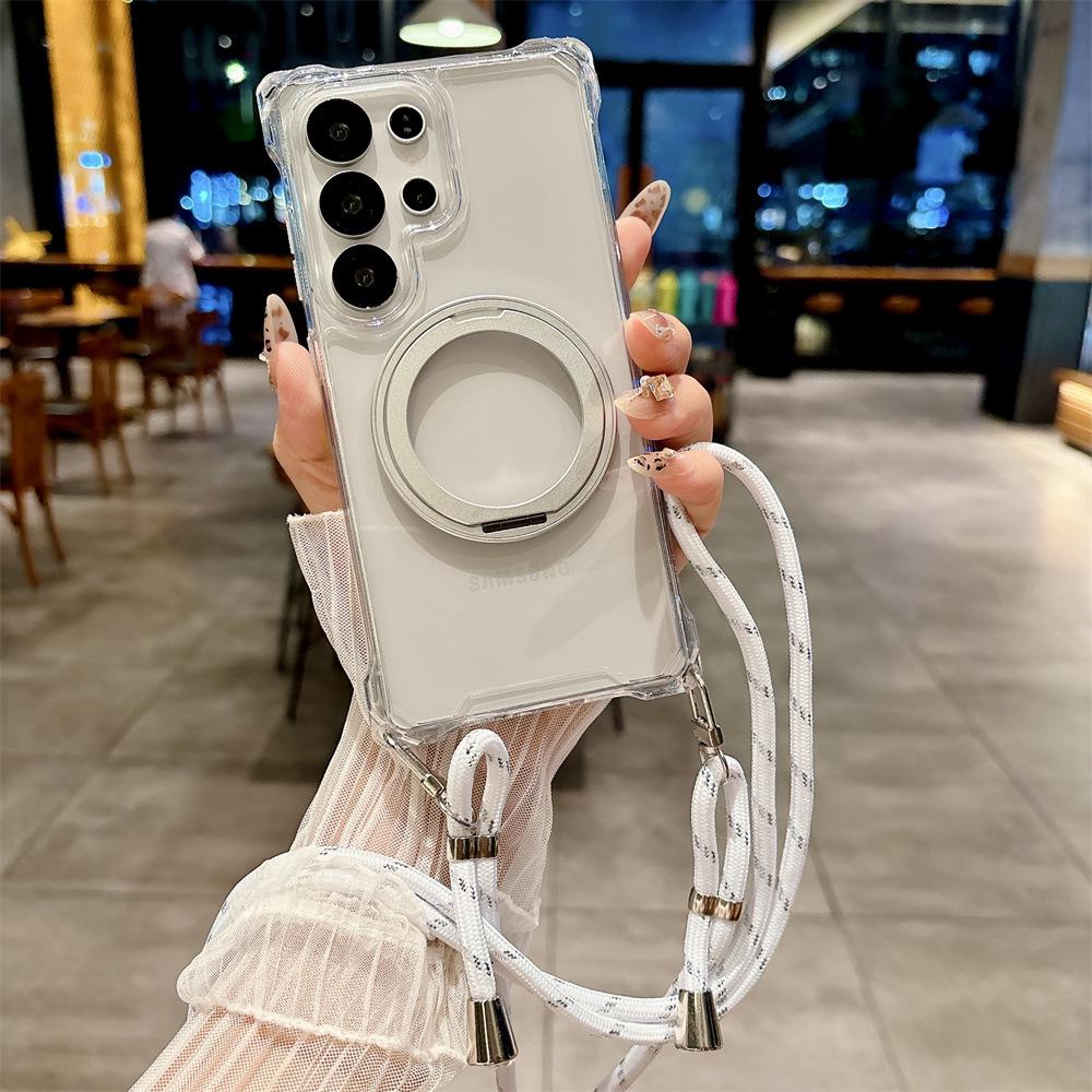 Adjustable Crossbody Lanyard Phone Case for Samsung S26/Apple iPhone 16 Pro Max with Stand & Drop Protection