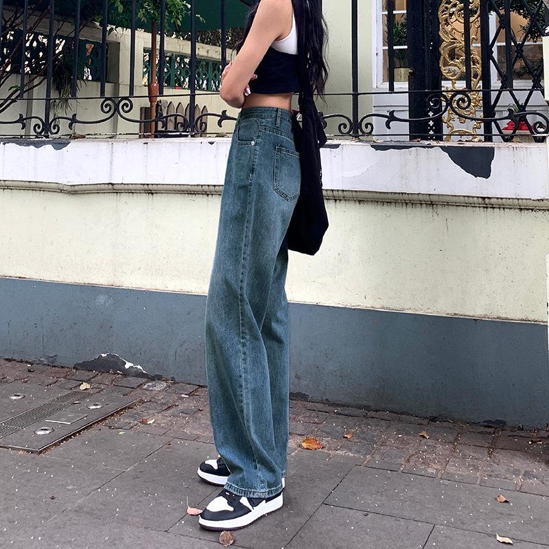 Women's Retro Wide-Leg High-Waist Jeans - Large Size, Loose Fit, Floor-Length, New Style
