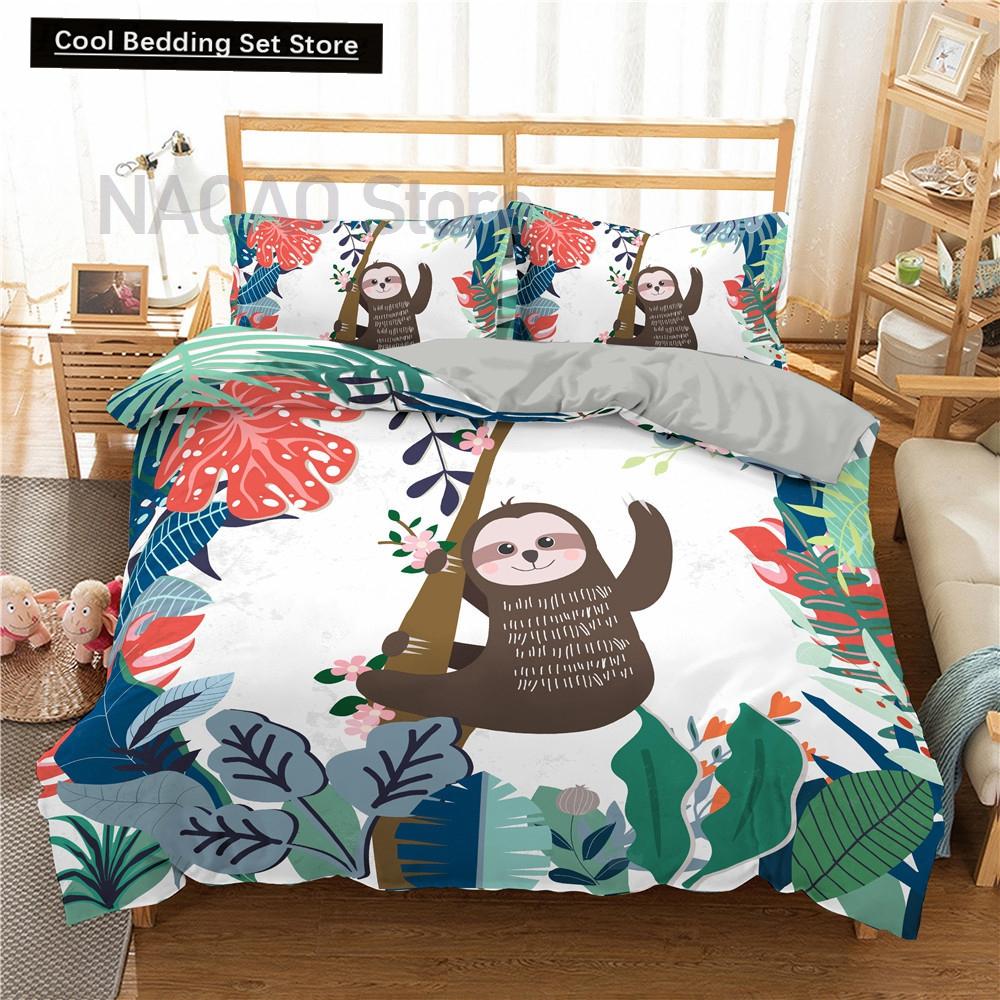 Cartoon Sloth Bedding Set for Bedroom Home Manga Style Sloth Print Duvet Cover Lazy Sleeping Australian Animal Soft Quilt Cover