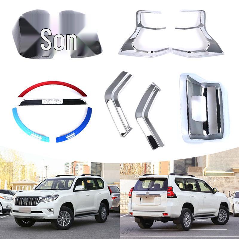 Fits 18 Toyota Prado Models: Rearview Mirror, Taillight Covers, Fog Light Eyebrow, and Spare Tire Trim.