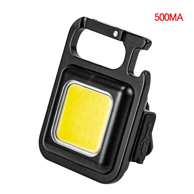 Mini LED Keychain Portable Work Light Pocket Flashlight USB Rechargeable Outdoor Camping Lamp With Window Hammer Bottle Opener