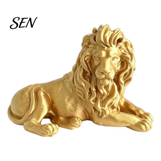 Gold Lion Figurine for Office Golden Lying Resin Figurine, 3D Printed Recumbent Statue, Decoration Sculpture Desk Bookshelf Wine Cabinet Tabletop