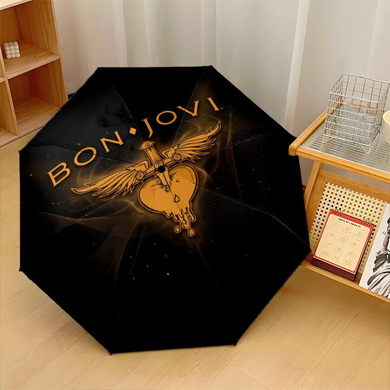 Stampa di Bon Jovi 8?Ombrello Pieghevole Automatico con Stecche Resistente al Vento Leggero per Viaggi all'Aperto