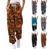 Pantalon décontracté imprimé Halloween pour femmes, cordon de serrage, taille élastique, avec poches
