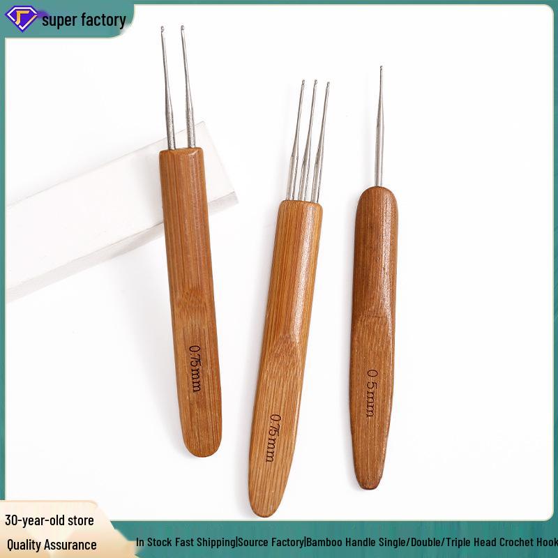 Bamboo Handle Crochet Hooks: Single, Double, Triple for Dreadlocks, Braiding, Wig Hair Extensions.