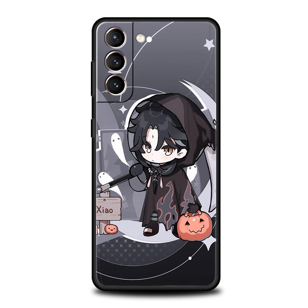 Carcasă de telefon drăguță Genshin Impact Xiao pentru Samsung Galaxy S22 Ultra S20 S21 FE 5G S10 S9 Plus S10E S8 Note 10 Lite 20, neagră