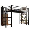 Loft Bed 90*200, with Safety Staircase, Storage Space and Small Wardrobe, Shelves, High Fence Design, Youth Bed, Black (Old SKU for LDB00162AAB)