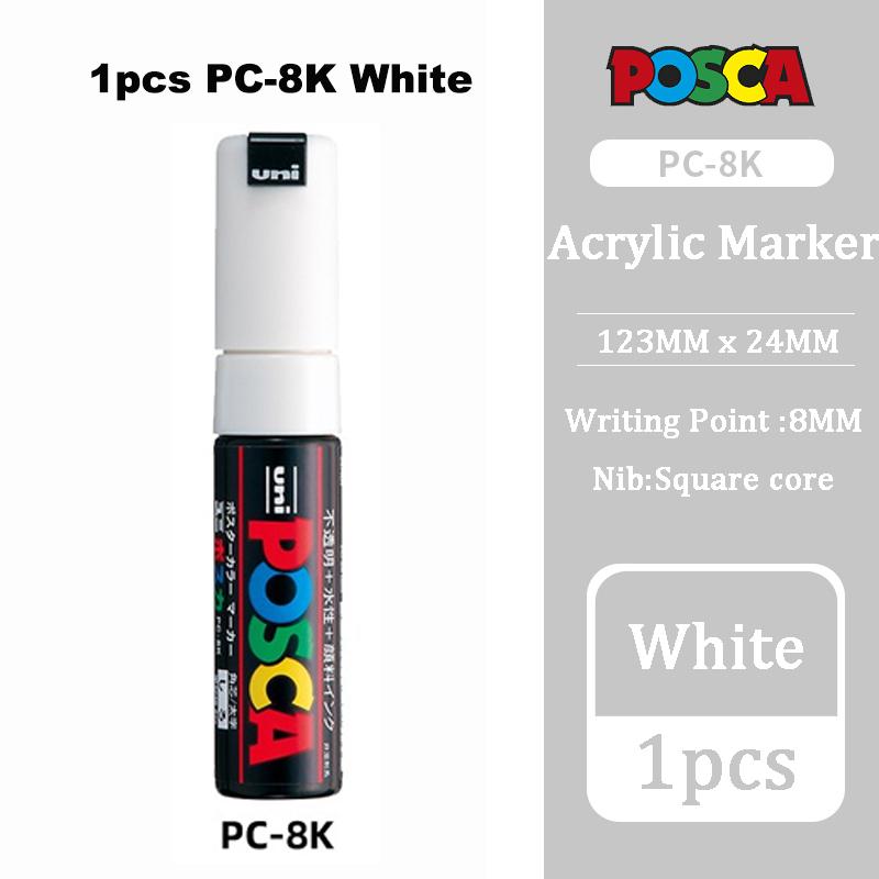 Posca Weißer Marker Pinsel, Permanent Wasserfest Ausbleichsicher Hochglänzend Markierstifte - Felsmalerei/Stofffarbe/Schuh Graffiti/Postergestaltung