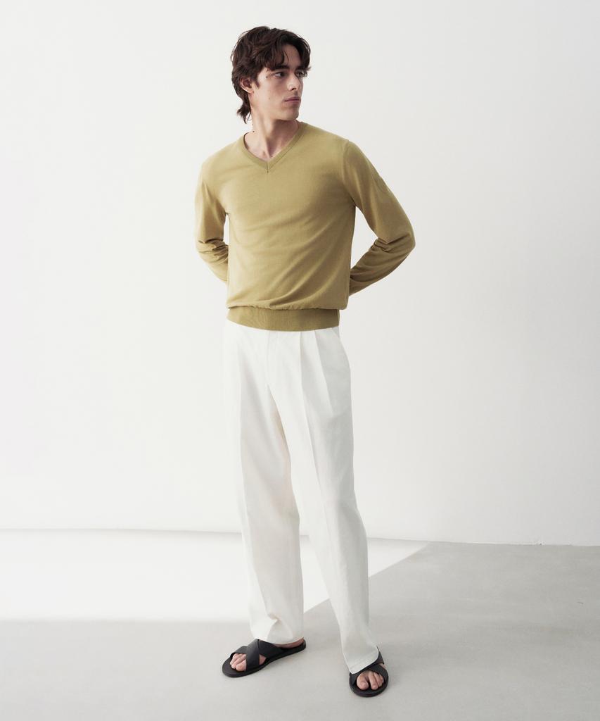 Jeilium Owens Linen Double-Pleated Elastic Trousers Ivory