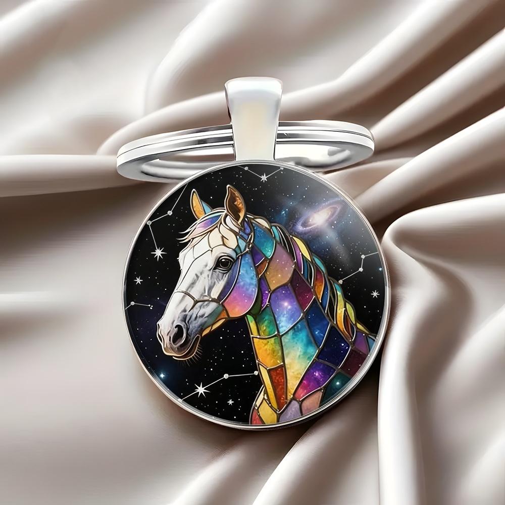Fashion Vintage Horse Pattern Design Dome Glass Alloy Keychain Backpack Pendant Hanging Decoration Car Keyring Gifts