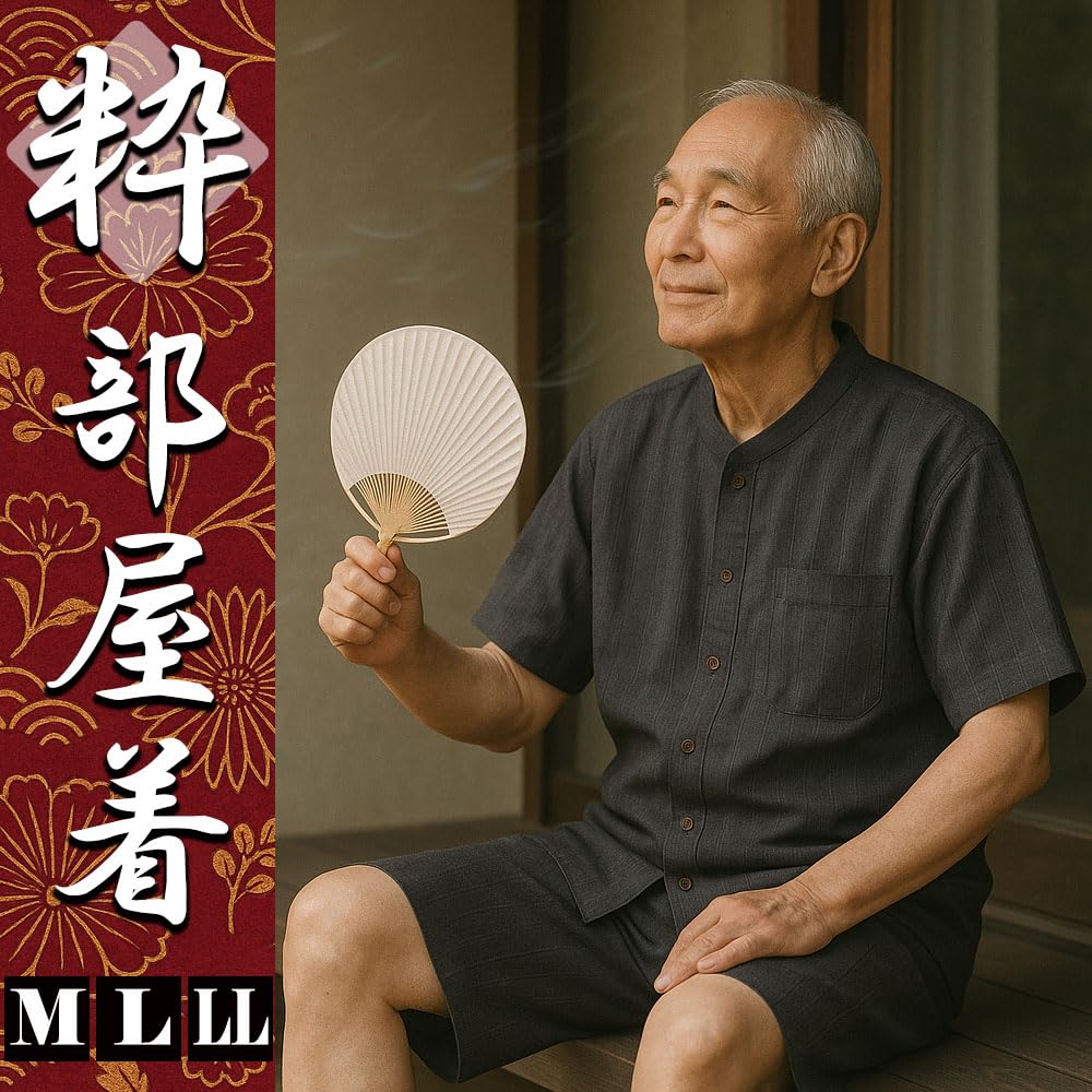 Cotton Shijira Weave Loungewear Set for Summer Pajamas Top and Bottom Set M L LL Cool Loungewear Jinbei Kimono 10000503 100% Men's Jinbei-style (JP,
