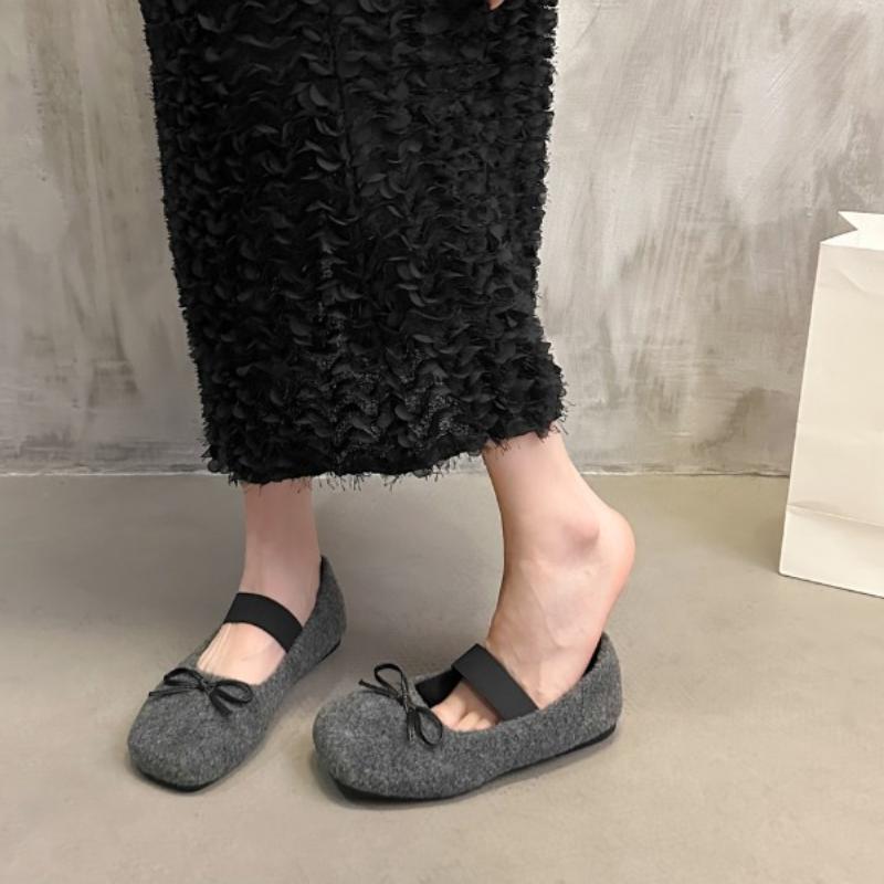Fashion Women Trend Bow Flats Marie Janes Square Toe Shoes 2025 Winter New Lolita Ballet Casual Shoes Fashion Dress Zapatillas Mujer