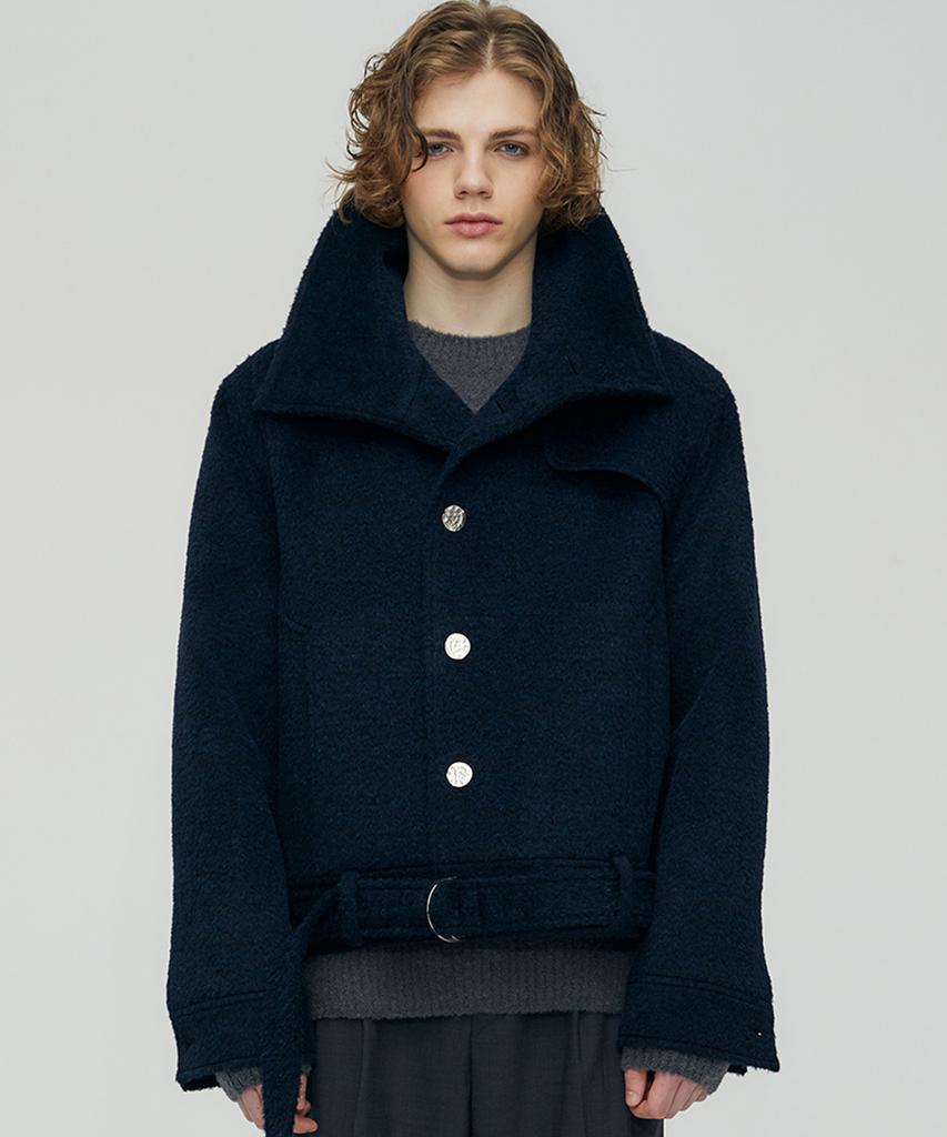Finsdruck Alpaca Highneck Cropped Blouson (Dark Navy)