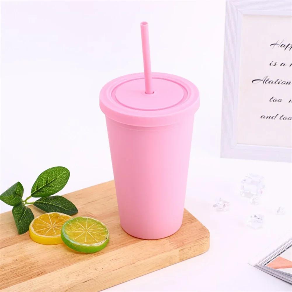 

Eco-friendly Reusable Straw Cups With Lids, Double-layer Coffee Cup Leak-proof Portable Drinkware For Kids & Adults 10 Colors