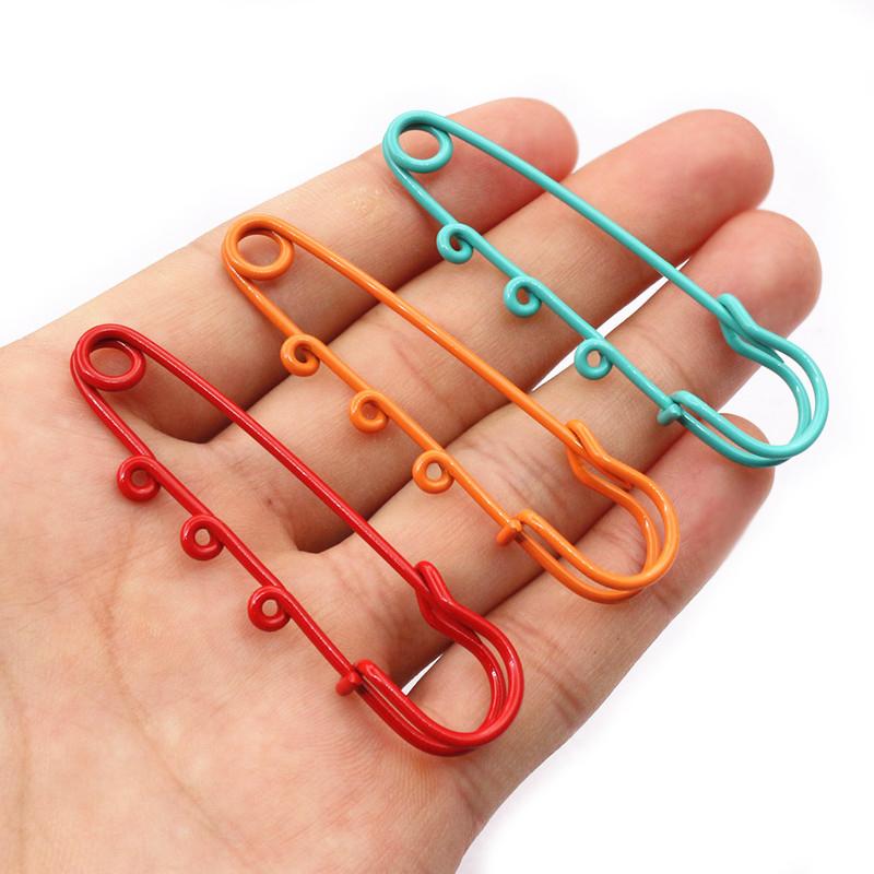 10pcs Crafts Safety Pins Brooch Metal Sewing Pins 61x17mm Clothes Pins with 3 Loops for Tags DIY Jewelry Making Accessories