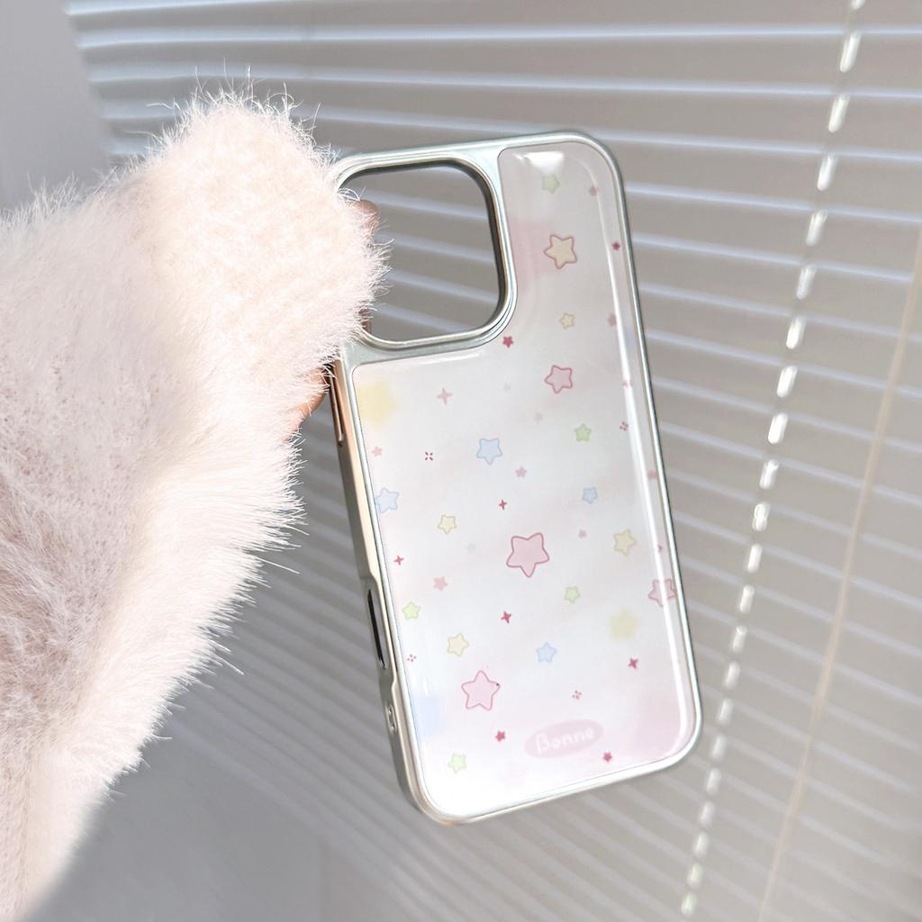 Kryt na telefon Drop Glue Růžový přechodový vzor Hvězdy Pokovený stříbrný okraj pro iPhone 17 16 15 14 13 12 11 Pro Max Plus