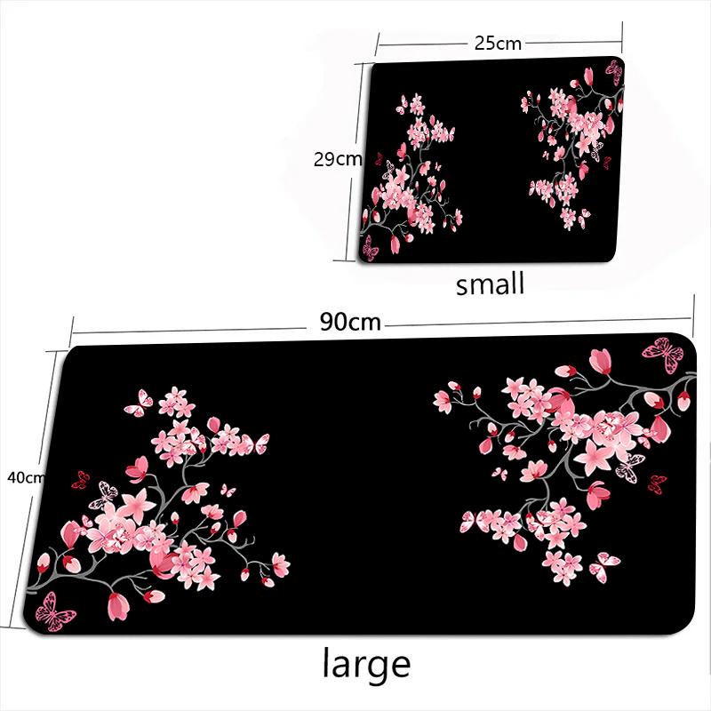 Japanese style Gaming Mouse Pad Pink Sakura Mousepads Black White XXL Large Desk Mat Art Mousepas New Office Laptop Gamer Rugs