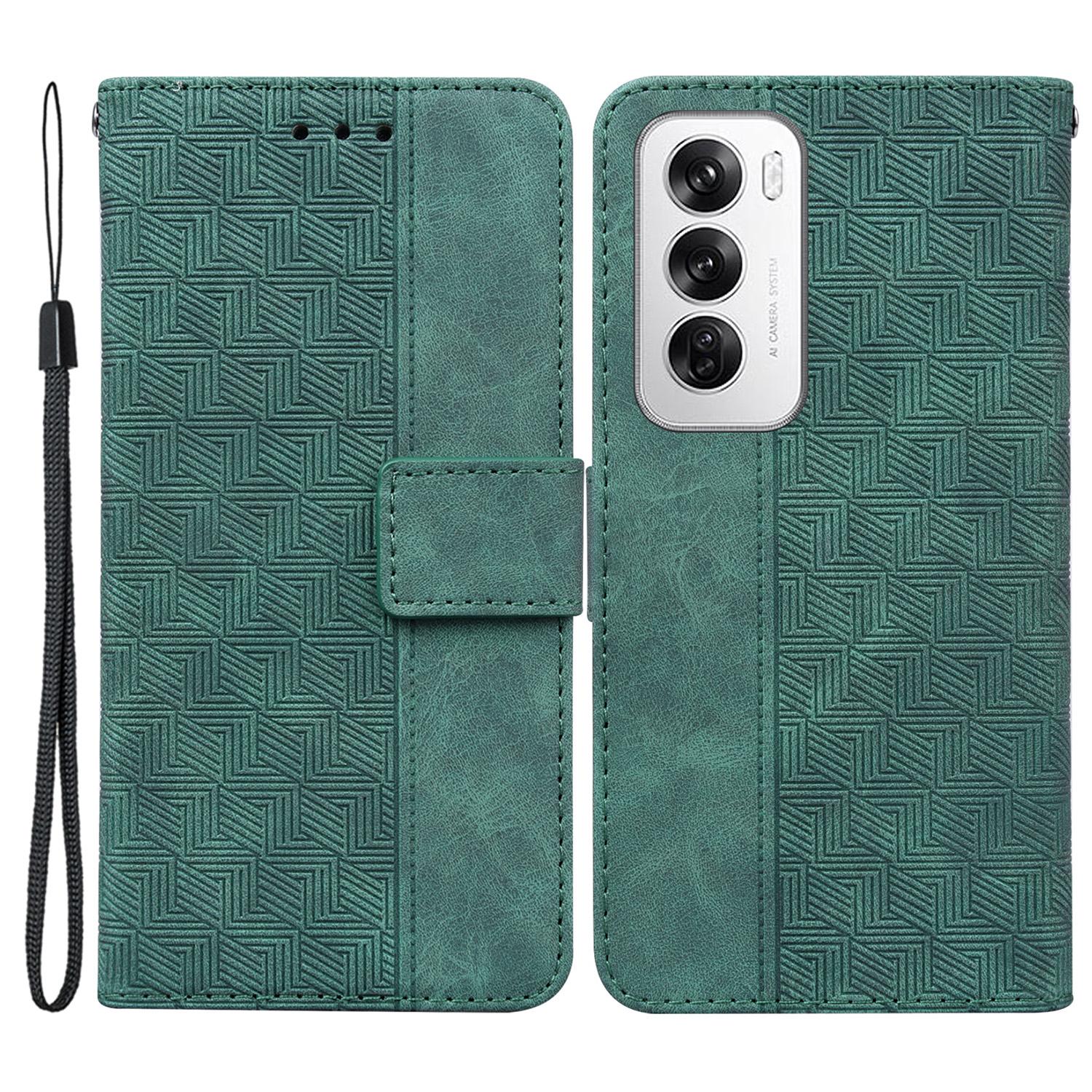 

For Oppo Reno12 5G (Global) Wallet Phone Case Geometry Pattern Leather Flip Cover Green