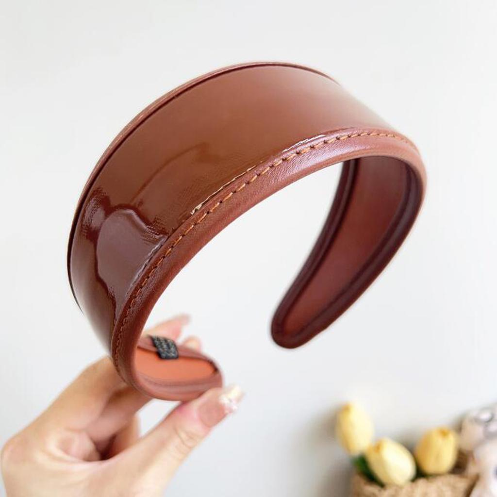 PROLY New Fashion Hair Accessories For Women Side Side PU Leather Hairband Solid Color Turban Summer Vintage Headband For Adult